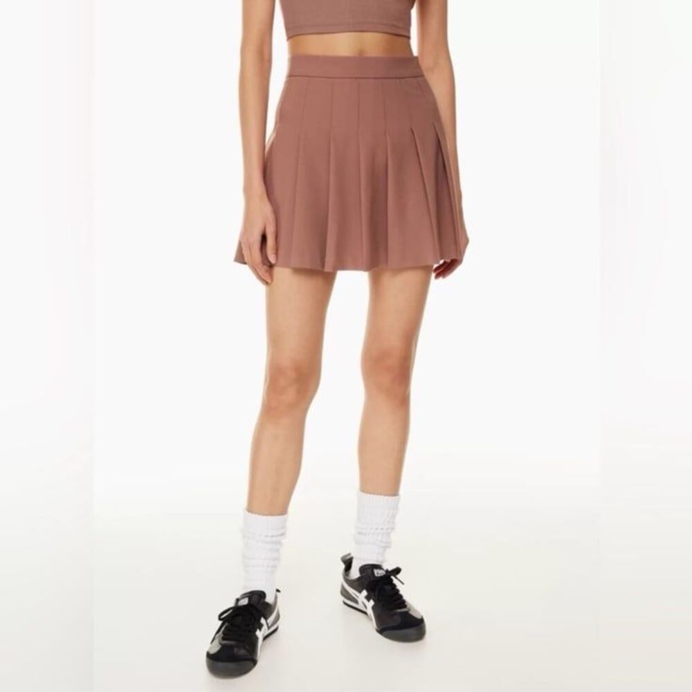 Aritzia Sunday Best Olive Micro Pleated Skirt in Chocolate Sorbet Size 10